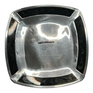 VTG Lenox Spyro Silver Metal & Black Glass Square Serving Tray 14" Platter